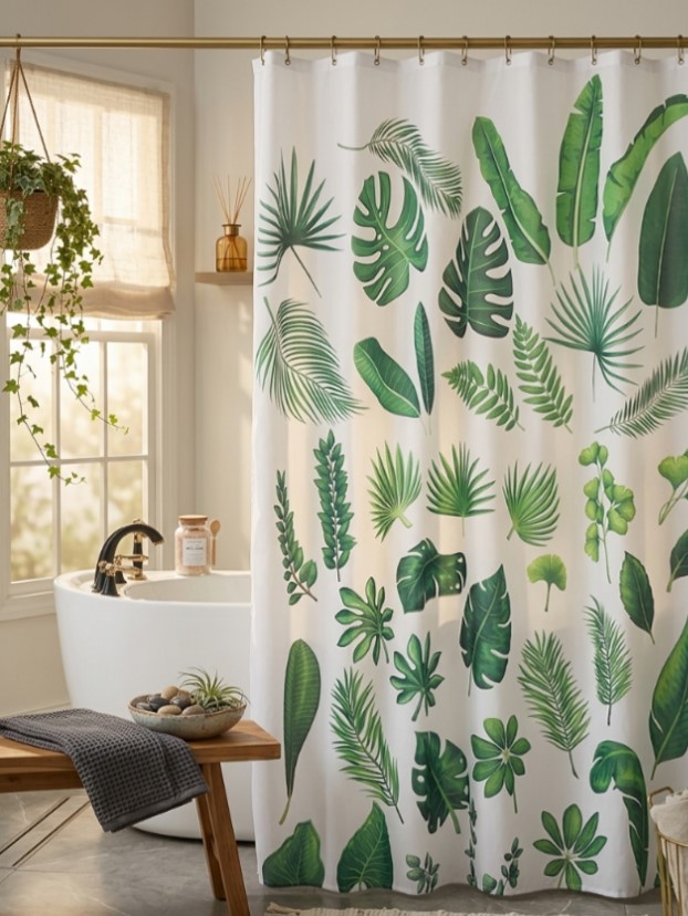 Waterproof shower curtain with modern design for bathroom privacy and splash protection