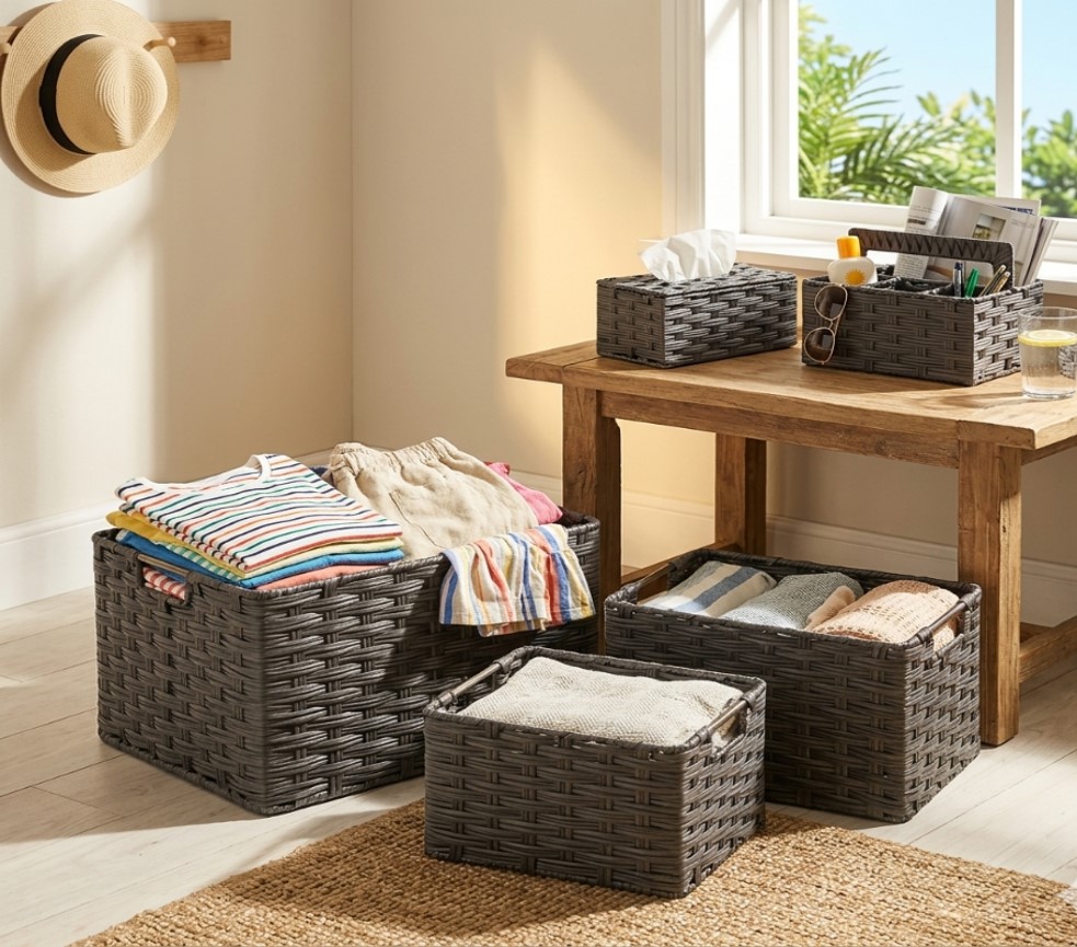 Storage organizer for toiletries and essentials with compact space-saving design